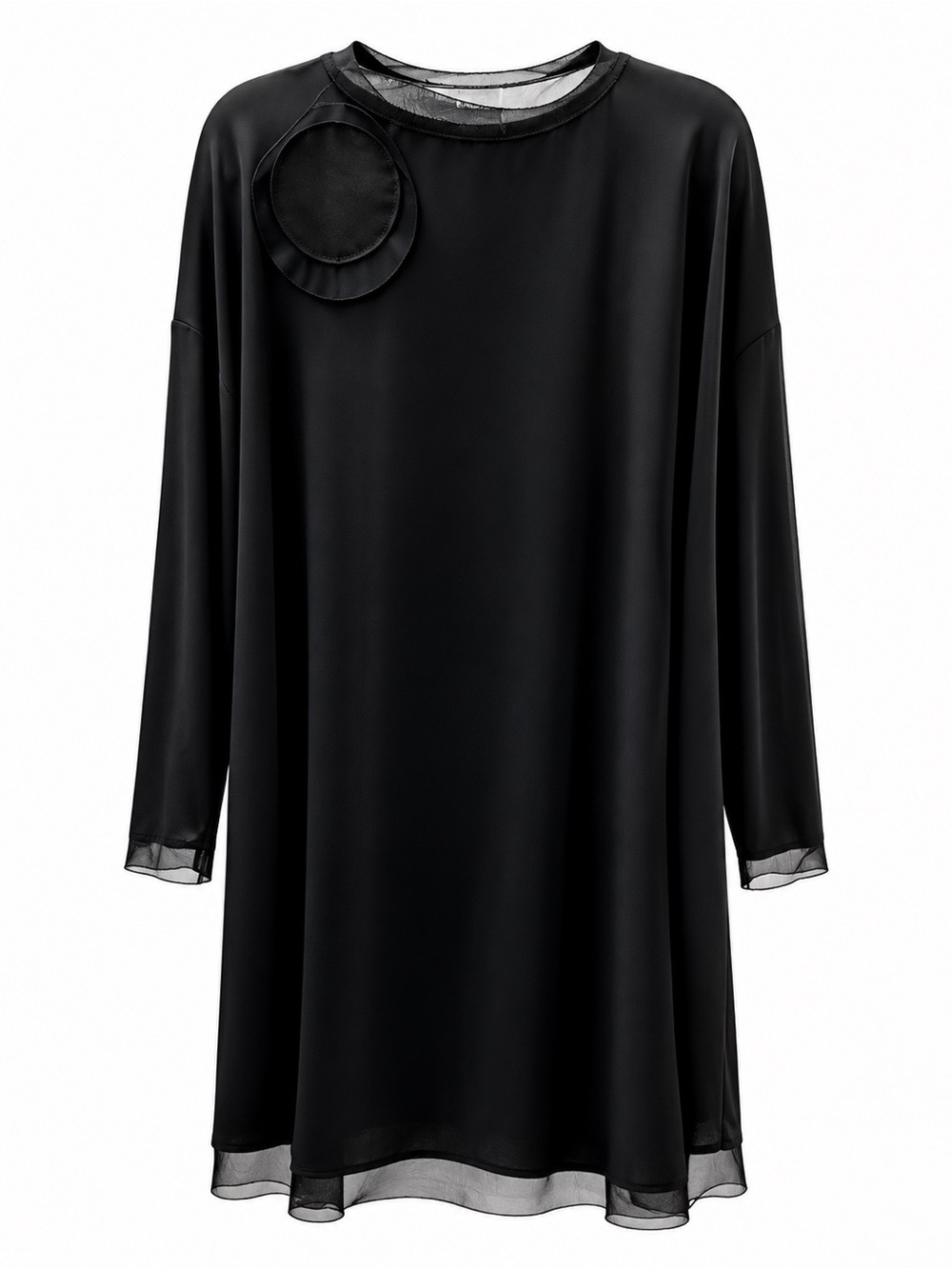 Marie Saint Pierre Black Long Sleeve Shift Dress with Decorative Circles